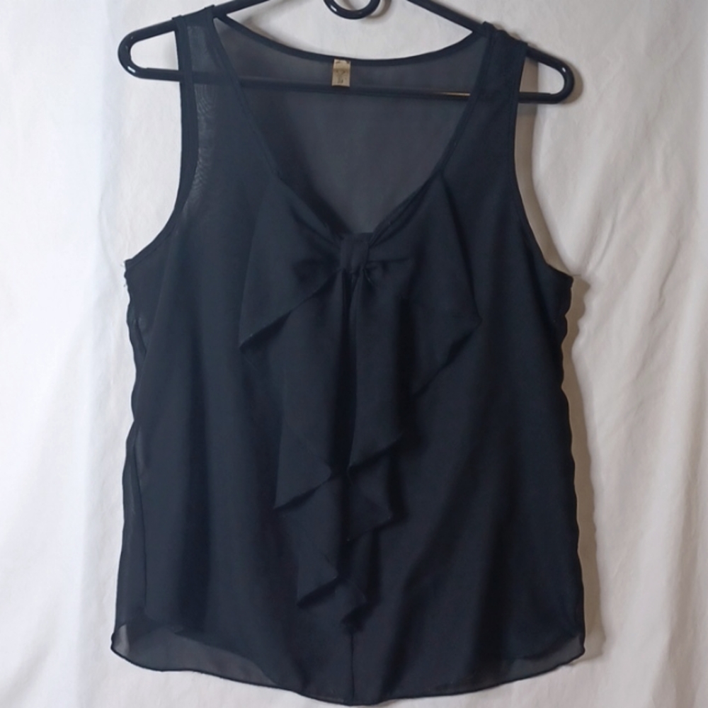 Mana black sheer top with bow front